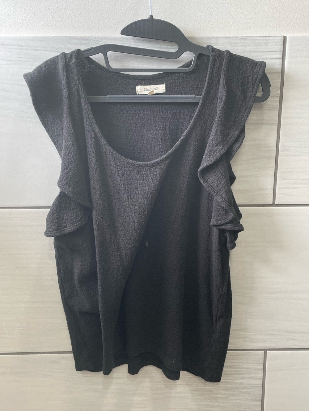 Madewell Black Ruffle Trim Sleeveless Tank Top